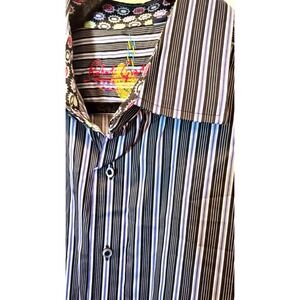 Robert Graham XL Mens Dress Shirt Stripe Multi Color Long Sleeve Button Down